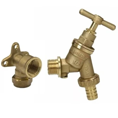 Image of UKDeals Direct® Outdoor Garden Tap with Check Valve, 15mm x 1/2 inch Wall Plate Elbow, WRAS Approved