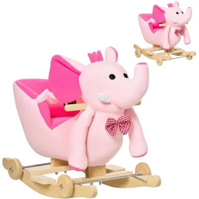 Image of HOMCOM New Plush Rocking Horse for Children Ride on Toy w/Wooden Wheels Songs Handle330 067