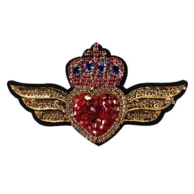 Image of Crown Heart with Wings Beaded Diamond Patches Sequin Embroidery Applique Mini Badges for Brooches Sewing 2pieces