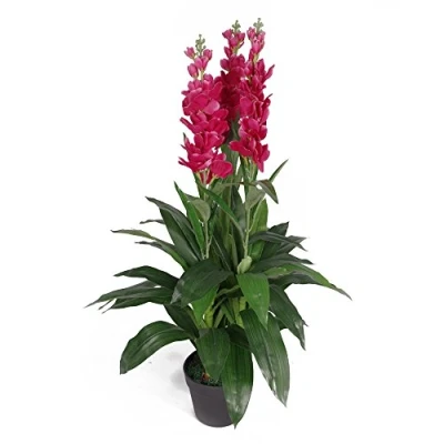 Image of LEAF 7076 90cm Artificial Cymbidium Orchid Plant Extra Large Black Plastic Pot, Dark Pink