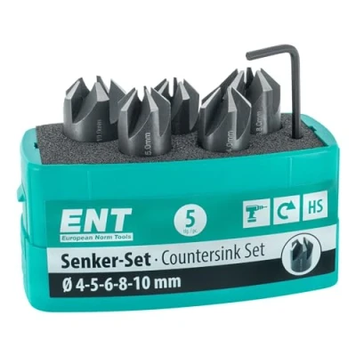 Image of ENT 26516 5 Piece Countersink Drill Bit Set HSS, Diameters (d) 4, 5, 6, 8 and 10 mm, E 90, Right Hand