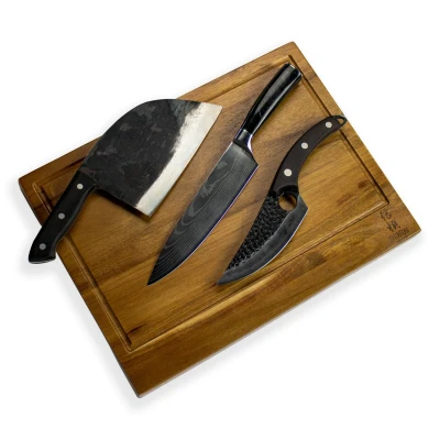 Image of Shinrai Japan 3 Black Forged knives + Cutting board