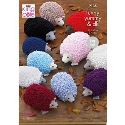 Image of King Cole 9135 Knitting Pattern Easy Knit Toy Hedgehogs in Funny Yummy