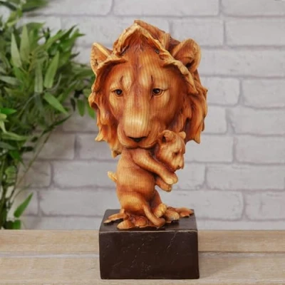 Image of Widdop NATURECRAFT WOOD EFFECT RESIN FIGURINE LION &amp; CUB