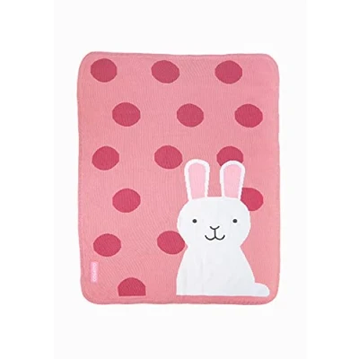 Image of Cosatto Baby Blanket, Combed Cotton Knitted With Fleece, New Gift, Pink/White, Bunny Buddy, 90 x 70