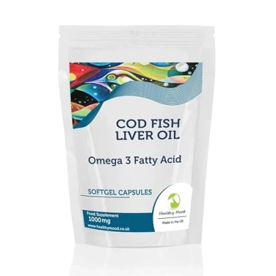 Image of Cod Liver Oil 1000mg High Strength Capsules: Vitamin A, D3, Omega 3 EPA DHA Fish UK Made Health Vitamins &amp; Supplements