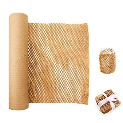 Image of EUYUAN Honeycomb Wrap Paper, 12inchx 32feet Cushioning Perforated Roll for Birthday Wedding Gift Wrapping and Packaging Moving with Hemp Rope