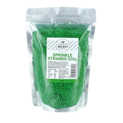Image of Culpitt Select Sprinkles Green Sugar Strands, Cake Sprinkle Decorations for Cakes, Cupcakes, Cookies, Ice Cream, and Desserts 500g