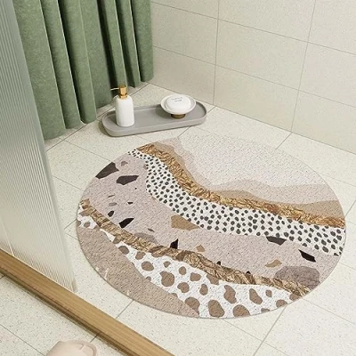 Image of Round Shower Mat 60cm Loofah Bath for Bathroom Inside Shower, Non Slip Anti Mould PVC Bathtub with Drain, Quick Drying Wet Area