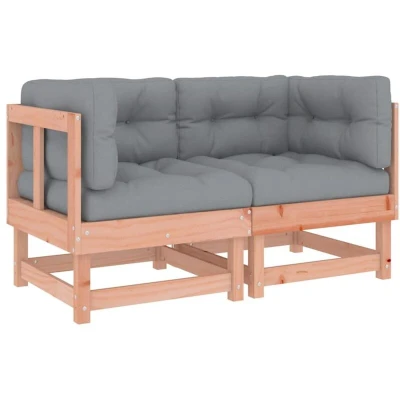 Image of vidaXL Solid Wood Douglas Garden Corner Loungers Modular Outdoor Sofas with Cushions, Slatted Design, Grey, for Patio/Deck
