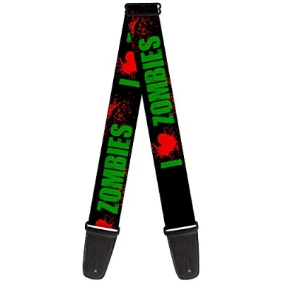 Image of Buckle Down GS W30950 &quot;I &quot;Heart&quot; ZOMBIES Bold Splatter Black/Green/Red&quot; Guitar Strap
