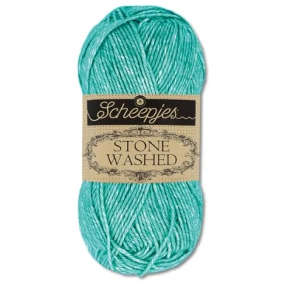Image of Frida&#039;s Wollhaus Scheepjes 50 g Stone Washed Knitting Crochet Silky Soft Wool Yarn 36 Colours (815 Green Agate)