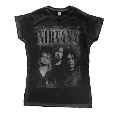 Image of Nirvana Faded Faces Women&#039;s T Shirt Black Regular, Black, XS