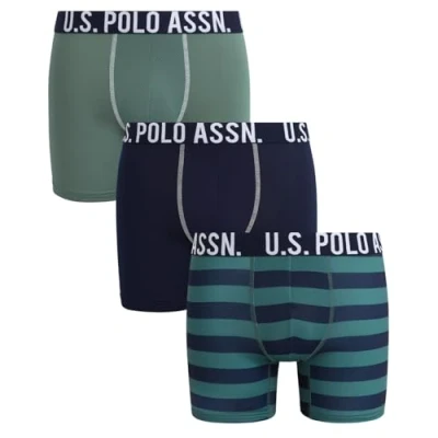 Image of U.S. Polo Assn. Men&#039;s Underwear Casual Stretch Boxer Briefs (3 Pack), Green/Print/Maritime Blue, L