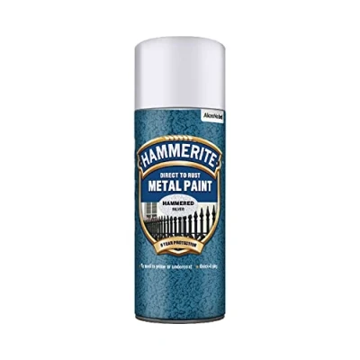 Image of Hammerite Spray Paint for Metal. Direct to Rust Exterior Silver Metal Paint, Hammered Finish. Corrosion Resistant and Remover, 8 Year Protection 400ml Aerosol 0.5 SqM Coverage​