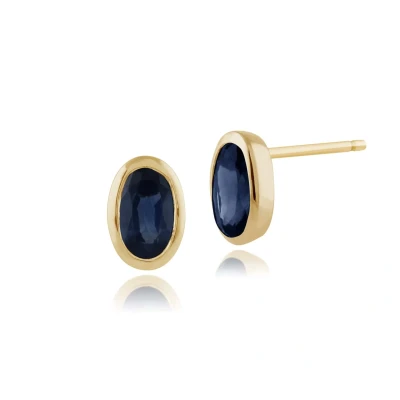 Image of Gemondo Women 375 Gold 9ct Yellow Oval Sapphire Classic Bezel Set Stud Earrings Blue