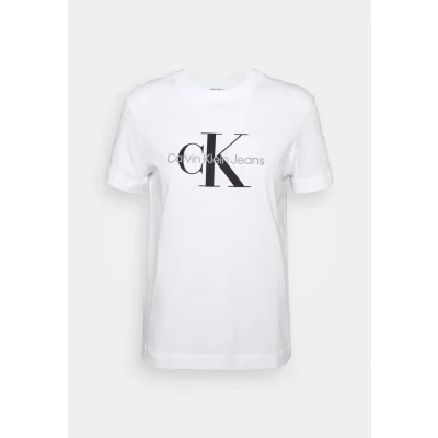 Image of Calvin Klein Jeans CORE Monogram Regular Print Tshirt, Women&#039;s, Size: XXS, Bright white