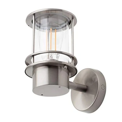Image of LITECRAFT Narvas Wall Light Outdoor Miners Style IP44 Garden Lantern 2 Colours (Stainless Steel)