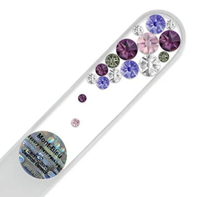 Image of Mont Bleu Crystal Nail File with Swarovski Elements, Hand Made, Czech Tempered Glass, Lifetime Guaranty, in Suede Sleeve (Violet)