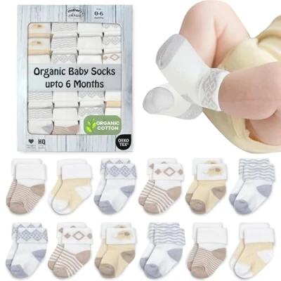 Image of Mother&#039;s Choice Baby Socks 0 6 Months 12 Pairs, Organic Cotton Infant Socks, Unisex, Soft &amp; Hypoallergenic Newborn