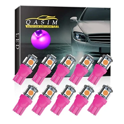 Image of Qasim 10pcs T10 W5W LED Bulbs 5SMD 501 194 168 5050 Chipset Wedge for Car Interior Dome Dashboard Map RV License Plate Side Lights DC 12V Pink