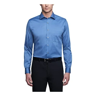 Image of Van Heusen Men&#039;s Dress Shirt Regular Fit Flex Collar Stretch Solid, Dusty Blue, 16.5&quot; Neck 36&quot; 37&quot; Sleeve