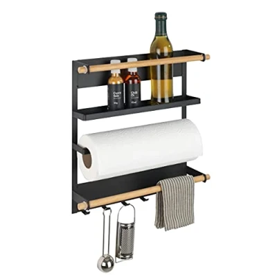 Image of WENKO Magna Kitchen Shelf with Roll Holder Black