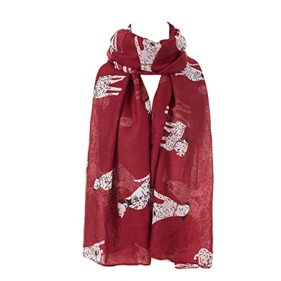 Image of London Scarfs Ladies Women s Dachshund Sausage Dog Scarves of Cute Animal Print Oversize Long Scarf Wrap Shawl (Dalmatian Maroon)