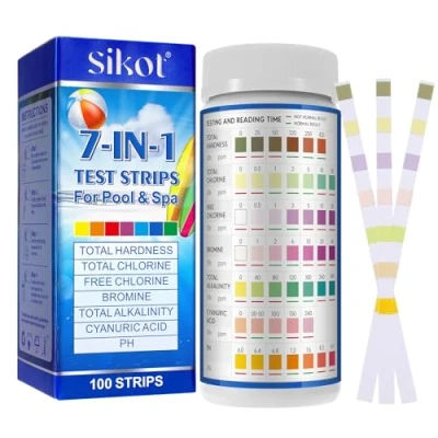 Image of Test Strips for Hot Tub, 100 PCS Swimming Pool and Spa PH,Total Alkalinity,Total Chlorine,Free Chlorine Bromine, Cyanuric Acid,Accurate Water Testing Kit