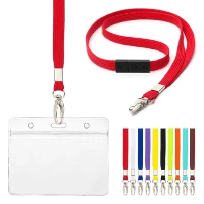 Image of Lanyard with Card Holder 10 Pcs Breakaway Safety Neck Lanyards Grip Seal Clear Waterproof Holders ID Name Tag Plastic Wallet Badges for Work Business Events Holds 9 x 6.8cm (White)