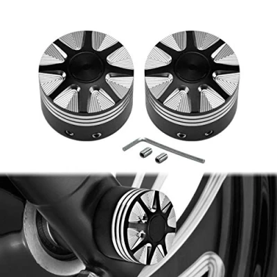 Image of HDBUBALUS Front Axle Nut Covers Caps Fit for Harley Sportster XL 1200 Dyna Softail Fat Boy Touring Street Road Electra Tri Glide 2 pcs Black