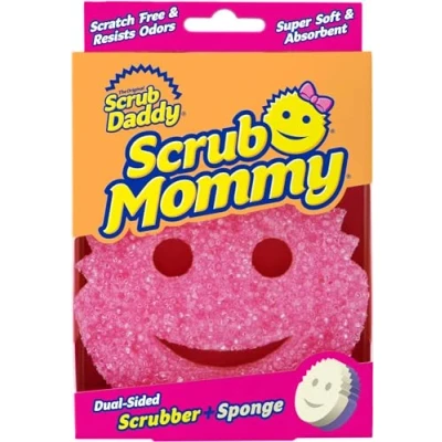 Image of Scrub Daddy Mommy Scouring Pad, Scourer Sponge, Kitchen Cleaning Products Agent with Texture Change, Scratch Free Smiley Washing Up Odour Resistant Sponges, Dish Sponge