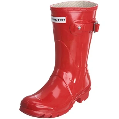 Image of Hunter Women&#039;s Short Gloss Pillar Box Red Wellington Boot W23700 4 UK