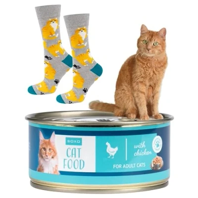 Image of soxo Cat Food Socks Men Funny Women Gifts Mens Cotton Sock Ladies Gift Men&#039;s Presents 6.5 10.5 Long Haired