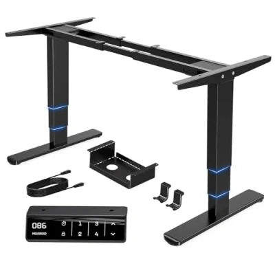 Image of HUANUO Standing Desk Frame with Dual Motors,3 Stage Legs Height Adjustable Electric Sit Stand for Home &amp; Office, Heavy Duty Steel, Memory Controller, Only, Black
