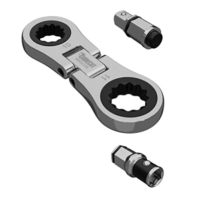 Image of SabreCut 1 x MRSC09 Dual Drive Flex 10mm &amp; 11mm Small Micro Ratchet with 6.3mm (1/4&quot;) HEX 1/4&quot; Square Adapters Stainless Steel 72 Tooth Gear Tiny Hand Wrench