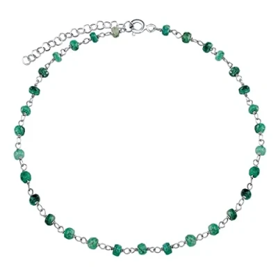 Image of SILVEGO Women&#039;s Anklet Made of 925 Sterling Silver with Genuine Emerald 3 mm Balls, 22 centimeters, Metal,