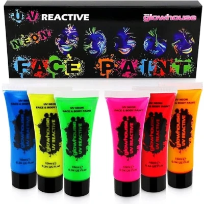 Image of The Glowhouse UV Neon Face Paint and Body Set (Pack of 6) Fluorescent Brightest Glow under UV!