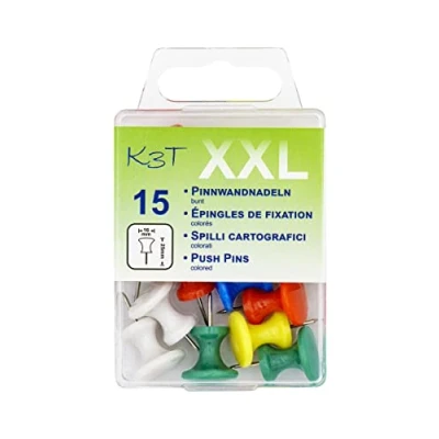 Image of TSI K3T 48354 Push Board Pins XXL Colourful Pack of 15 16 x 25 mm