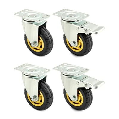 Image of QWORK® 4 Pack Heavy Duty Swivel Castor Wheels, up to 70 kg per Caster, Shock Absorption Low Noise, for Furniture Transport and Industrial (2 with Brake 2 without Brake)