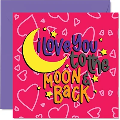 Image of Romantic Anniversary Card for Boyfriend Girlfriend Husband Wife I Love You To The Moon &amp; Back Cute Valentine&#039;s Day Women Men Her Him, 145mm x Birthday Greeting Cards