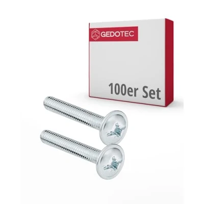 Image of Gedotec Furniture Screws M4 Galvanised Steel H10644 Pack of 100 Handle Connector x 55 mm Threaded Connecting Cabinets