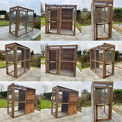 Image of Animal Run 6ft long x 3ft wide tall Catio Dog Fox Proof Chicken Rabbit boarded Options Pen (2 panels, Clear Waterproof Roof)