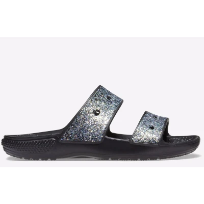 Image of Crocs Childrens Unisex Classic Glitter Sandal Junior Black Mixed Material Size UK 13 Kids