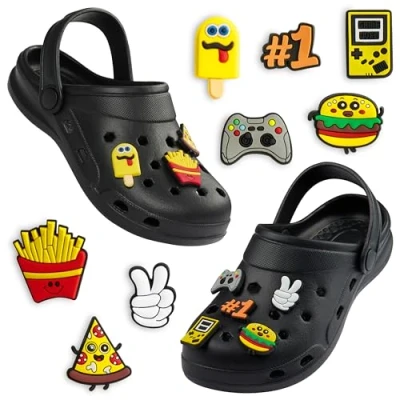 Image of CityComfort Boys Clogs with Removable Charms, Beach Pool Shoes Gifts (Black, 12.5/13 UK)