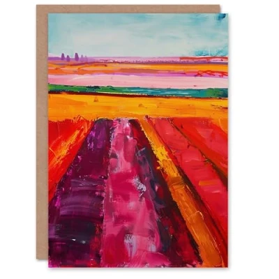 Image of Artery8 Abstract Red Tulip Fields Oil Painting Pink Bold Greeting Birthday Card Him Her All Blank