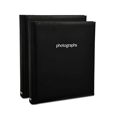 Image of ARPAN 2 x Photo Album 200 6 4&#039;&#039; / 15 10 cm Photos Slip in Picture CD/DVD Pocket Memo Writing Area Gifting (Pastel black)
