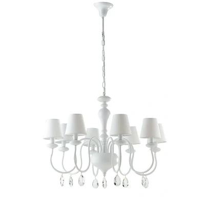 Image of ARTHUR 8 Light Chandeliers with Shades White, Fabric Lampshade 88x60cm