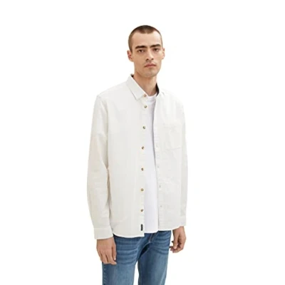Image of TOM TAILOR Men&#039;s Shirt with Chest Pocket 1033724, 10332 Off White, XL