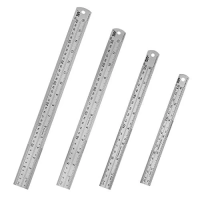 Image of HIHUHEN Stainless Steel Ruler 15cm+20cm+30cm+40cm Office 4 Pieces Set Metal Rulers Kit for Engineering, Teaching(4 x Ruler)